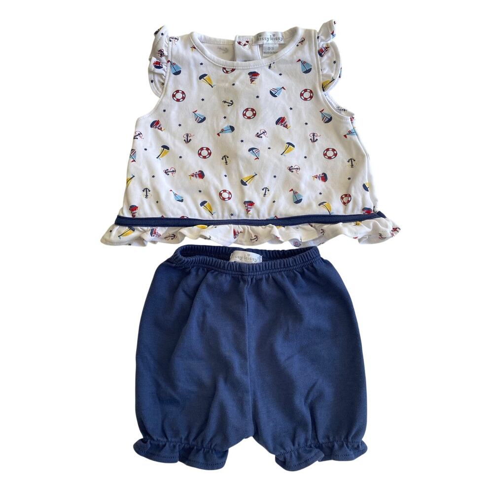 Kissy Kissy Baby Girls Navy Blue Nautical Sail Boat Sunsuit Set Outfit 0-3m